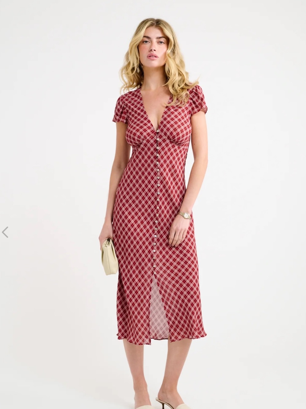 Rumored Indio Dark Red Button-Front Midi Dress *as seen on Tinx* (New/no tags)